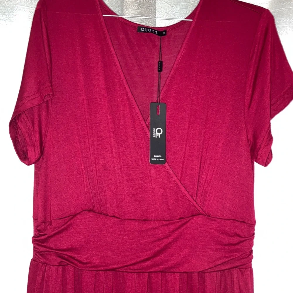 Chic Burgundy Short Sleeve Maxi Dress XL - Picture 3 of 11